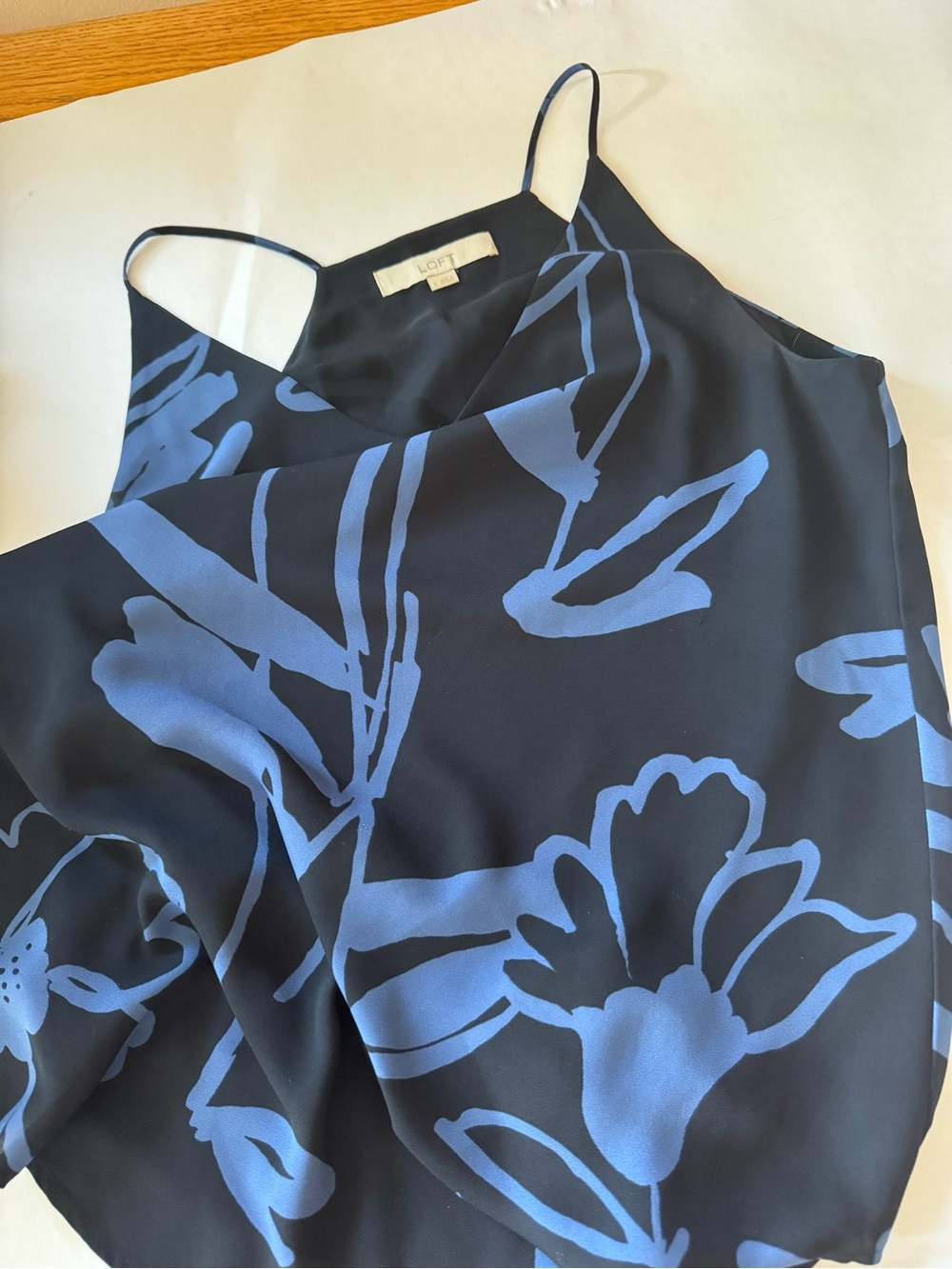 LOFT Black Camisole with Light Blue Floral Print